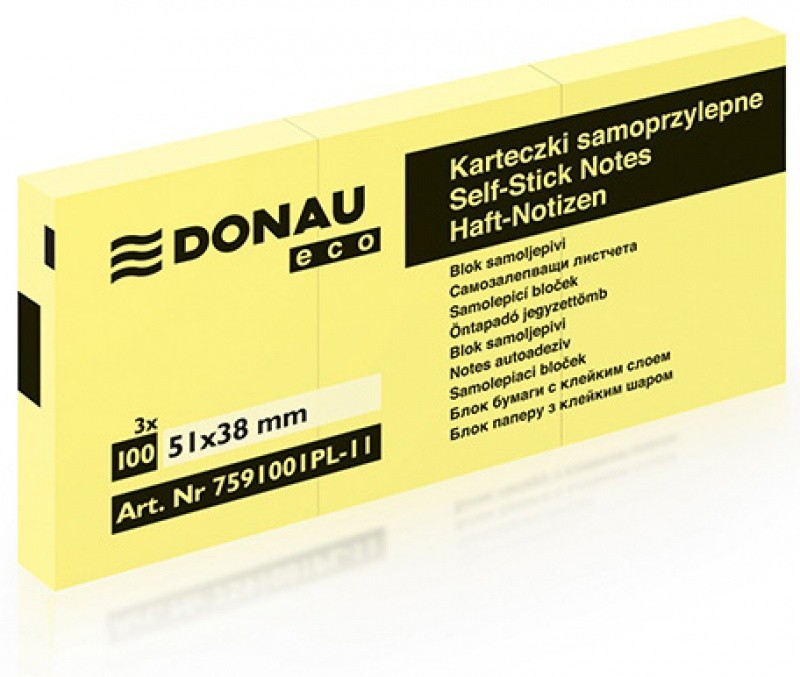 Donau ECO Bloczek samoprzylepny Eco 38x51 mm 1x100 kart jasnożółty