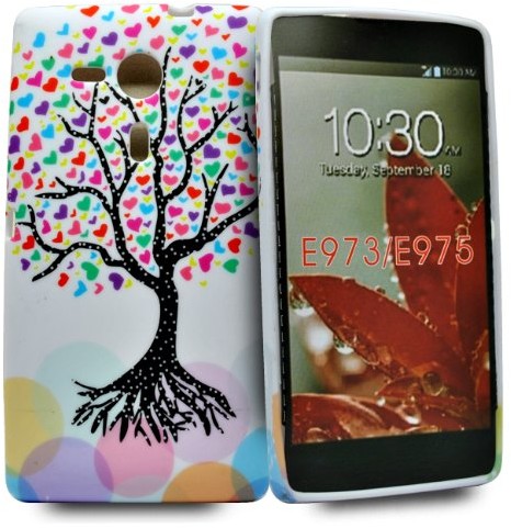 LG Accessory Master 5055716333527 Herz mit Baum Blumen Silikon Schutzhülle für Optimus G E973