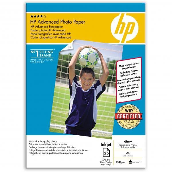 HP HP Advanced Glossy Photo Pa, foto papier, połysk, zaawansowany, biały, A4, 250 g/m2, 25 szt., Q5456A, atrament Q5456A