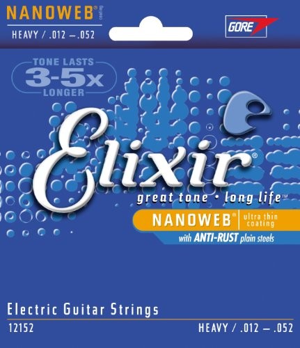 Elixir 12152 struny do gitary elektrycznej, naciąg heavy, owijka Nanoweb, 6 strun E12152