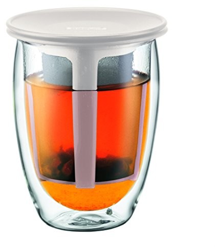 Bodum TEA FOR ONE szklanka do herbaty z filtrem z tworzywa sztucznego (podwójne ścianki, ziolowana, 0,35 l) K11153-913