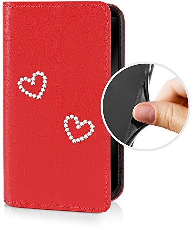 Flip Case espee pokrowiec ochronny Wallet ze strasem, silikonowe etui typu bumper i magnetycznym zamknięciem dla Sony Xperia Z3, czerwony