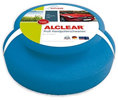 ALCLEAR Alclear 5713050M profesjonalna gąbka do ręcznego polerowania, 130 x 50 mm, z wyprofilowanym uchwytem, do nakładania wosków, politur, środków do czyszczenia lakieru, niebieska