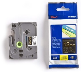 Brother TZ-334 12mm taśma laminowana, złoty nadruk/czarne tło