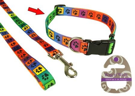 Rosewood 03667 Wag-N-Walk Weitenregulierbares Halsband Im Pfoten-Design, Bunt
