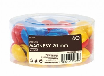 Magnesy 20mm GRAND GR-6020 w tubie 60 sztuk mix 130-1551