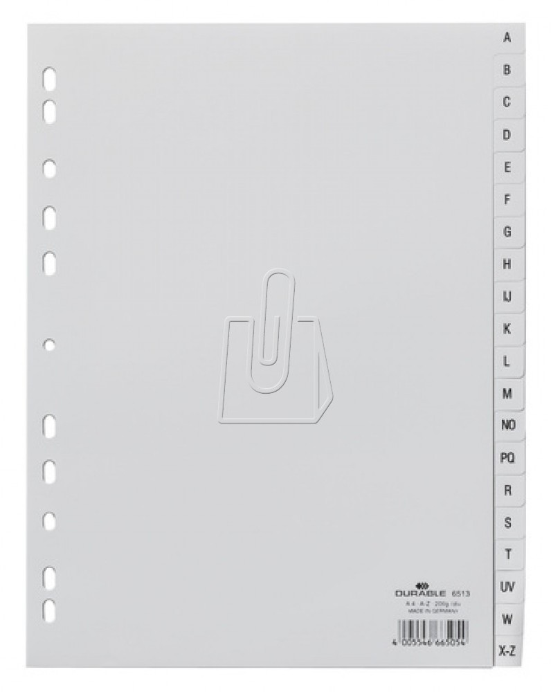 DURABLE Przekładki do segregatora A-Z A4 20 stron szare 6513-10