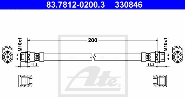 ATE PRZEWÓD HAM 83.7812-0200.3 AUDI 80 1.6 E 93-94 83.7812-0200.3