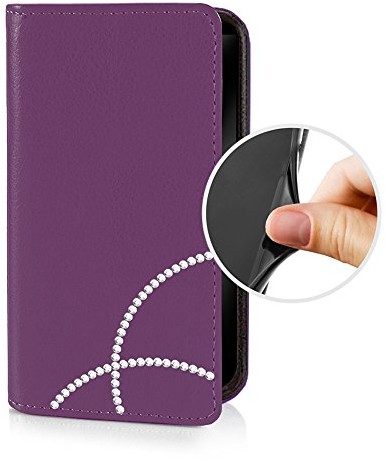 Flip Case espee pokrowiec ochronny Wallet ze strasem, silikonowe etui typu bumper i magnetycznym zamknięciem dla Sony Xperia Z3, fioletowy