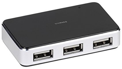 VIVANCO USB 2.0 Hub (4-Port Aktywny, metalowa obudowa, zasilacz sieciowy w zestawie) Czarny/srebrny 4008928366624