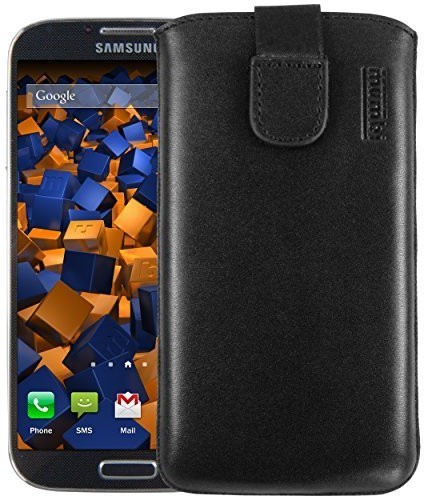 Mumbi prawdziwe skórzana torba na Samsung Galaxy (klapka z funkcją wyciągania), Galaxy S4, czarny