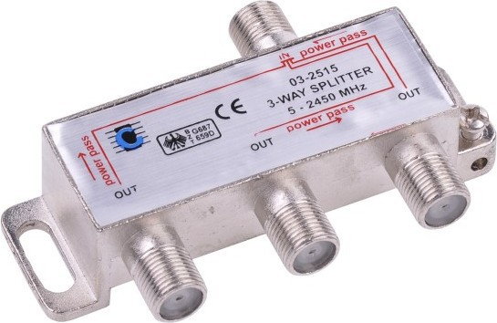 Splitter 3way 5-2450MHz power pass