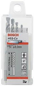 Фото - Свердло (бур) Bosch Wierta spiralne metalowe HSS-Co, 8mm  (dugo robocza 75mm, 5 sztuk)