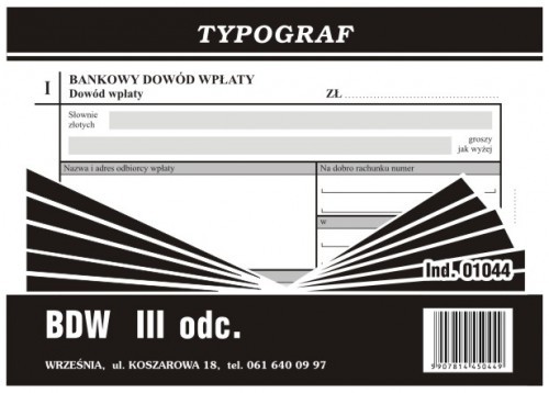Typograf Bankowy dowód wpłaty III ODC 01044