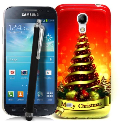 Samsung Accessory Master Robuster Rückseitenschutz mit Eingabestift für Galaxy S4 Mini I9190, Motiv: Weihnachtsbaum Hintergrund: Rot