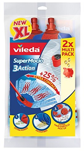 Vileda 122615 SuperMocio 3 Action głowicie zamienna do mopa z systemem zbierania drobinek dzięki specjalnej zamszowej strukturze, 2 sztuki 122615