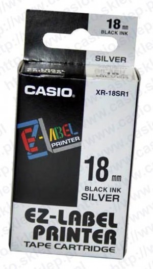 Casio oryginalny taśma do drukarek etykiet, , XR-18SR1, czarny druk/srebrny
