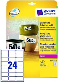 Avery Zweckform Etykiety Heavy Duty białe 63,5 x 33,9 mm, 24 etykiety/a4 ZW142