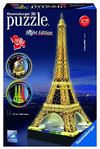 Ravensburger 12579 - Eiffelturm bei Nacht - 216 Teile 3D-Puzzle-Bauwerk Night Edition