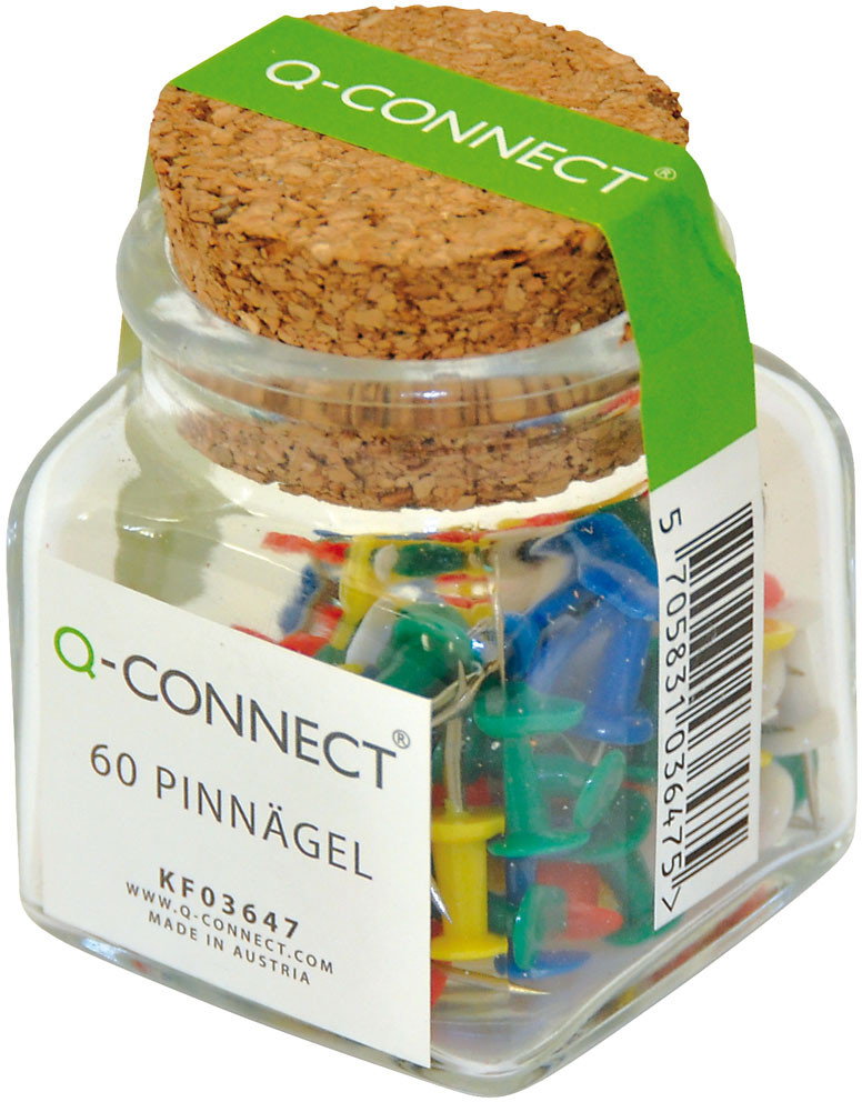 Q-CONNECT Pinezki beczułki , w szklanym słoiku, mix kolorów KF03647