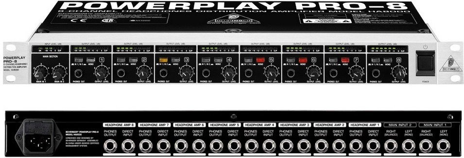 Behringer HA8000, profesjonalny 8-kanałowy wzmacniacz słuchawkowy