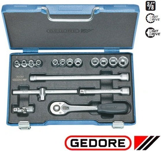 Gedore Zestaw zestaw nasadek 3/8 z grzechotką dwukierunkową, 17-częściowy D 3 (6239380)