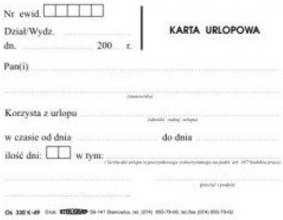 Druk K49 Karta urlopowa A6 (samokopia) Stolgraf