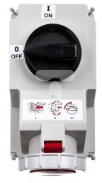 PCE Gniazdo stałe z wyłącznikiem 0-1 duże 32A 5P 400V IP67 blokada mechaniczna 75252-6 PCE 1131-141CY-PD020
