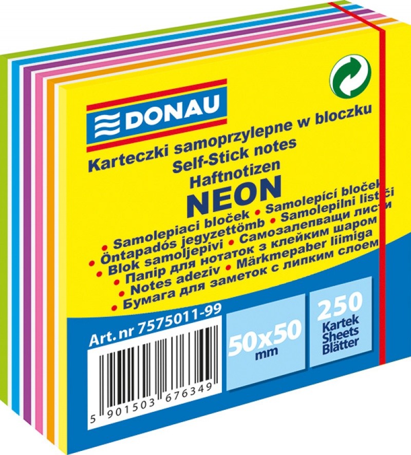 Donau Mini kostka samoprzylepna 50x50 mm 1x250 kart 11-warstw neon-pastel mix kolorów