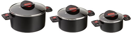 Ballarini Click+Cook 810000.6 6-częściowy zestaw garnków: 3 garnki i 3 pasujące szklane pokrywki 810000.6