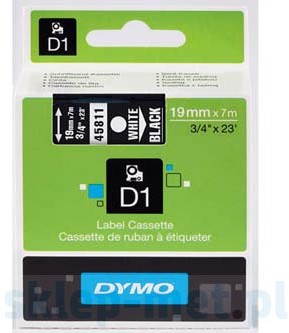 Dymo oryginalna taśma do drukarek etykiet, 45811, S0720910, biały druk/czarny podkład, 7m, 19mm, D1 45811