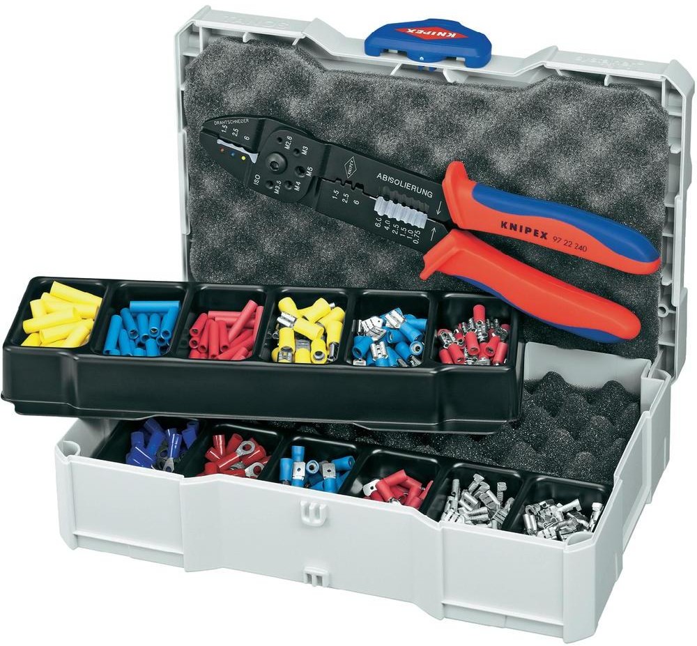Knipex Zestaw szczypcy zaciskowych 301 szt Izolowane końcówki kablowe złącza nieizolowane płaska wtyczka rękaw na płaskie wtyczki złączka czołowa izolowana 97 90 25
