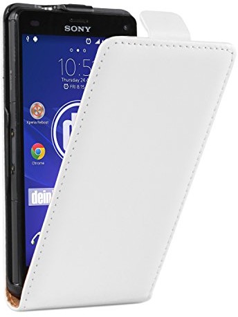 Sony deinPhone Xperia Z3 Compact beschichtetes Leder Flip Case Hülle Tasche Weiß