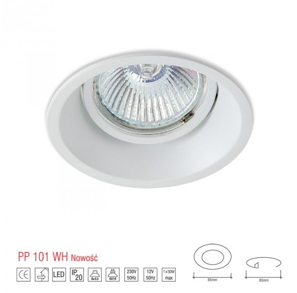 Light&More LM 101 WH OPRAWA HALOGENOWA LED WPUSZCZANA OCZKO ALUMINIUM OKRĄGŁA POJEDYNCZA BIAŁY MR16 GU10 GU5,3