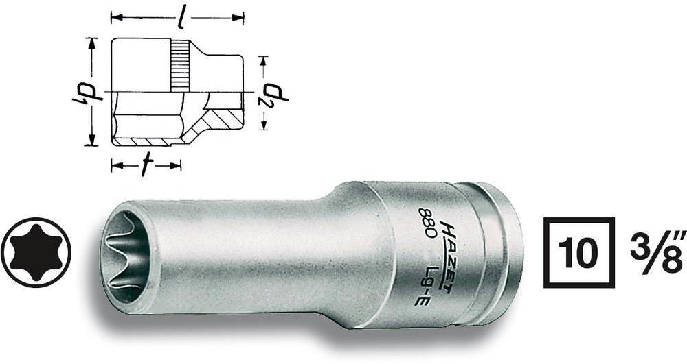 Hazet Nasadka 3/8 10 mm) 880LG-E14 Torx zewnętrzny Długość netto 65 mm T 14