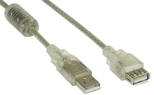 InLine USB 2.0 Verlaengerung, wtyk/gniazdo, typ A, przezroczysty, z rdzeniem ferrytowym, 3 m