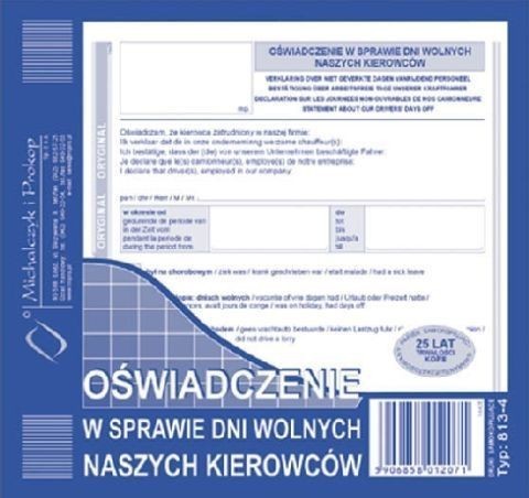 Michalczyk&Prokop OŚWIAD. W SPR. DNI WOLNYCH NASZYCH KIEROWCÓW 813-4