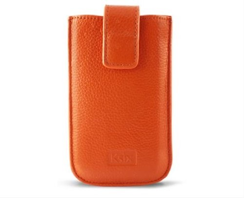 Ksix BXKG04INJ Genuine Leder Handytasche Gold Elektra für Apple iPhone 4/4S Große L orange