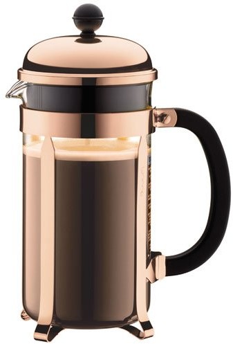 Bodum Chambord 1928-18 zaparzacz do kawy typu French Press z obudową ze stali szlachetnej i zabezpieczeniem przed wylanie, 1 l, miedziany 1928-18