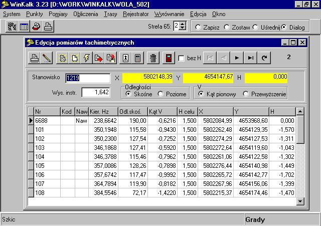 CODER WinKalk - Moduł Współpraca z rejestratorami i totalstation (podstawowe obliczeia geodezyjne)