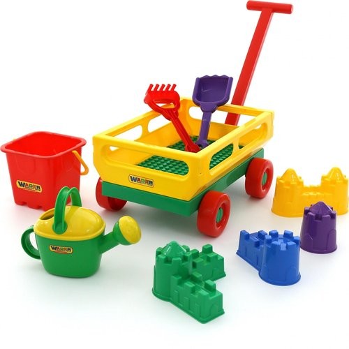 POLESIE Poland Zestaw Nr493: taczka z rączką Nr2 + wiaderko-twierdza duże, szofelka Nr8, grabki Nr8, foremki zamek, konewka