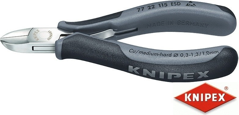 Knipex szczypce tnące boczne dla elektroników, dwukomponentowe (77 22 115 ESD)