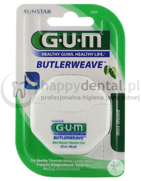 Sunstar GUM Butlerweave 55m (1855) - płaska, nić dentystyczna, woskowana o smaku