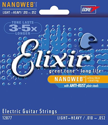 Elixir 12077 struny do gitary elektrycznej, naciąg light-heavy, owijka Nanoweb, 6 strun E12077