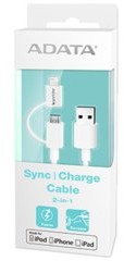 Apple ADATA Kabel USB-Lightning/ microUSB 1m White AMFI2IN1-100CM-CWH