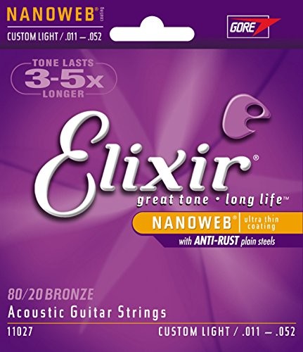 Elixir 11027 struny do gitary akustycznej, naciąg medium, owijka Nanoweb, 6 strun E11027