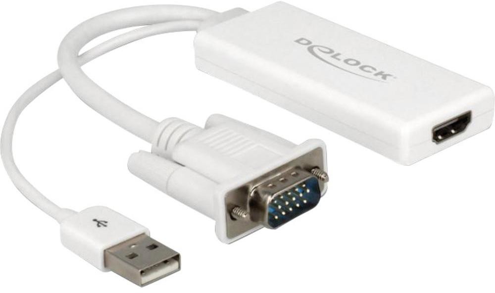 Delock Przejściówka adapter VGA USB HDMI 62460 [1x Złącze męskie VGA Złącze męskie USB 2.0 A 1x Złącze żeńskie HDMI]