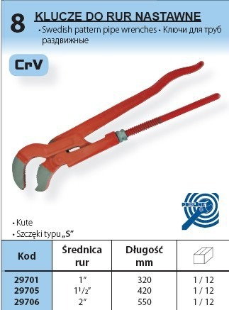 Proline KLUCZY DO RUR nastawny ROZMIAR 550 mm CrV 29706