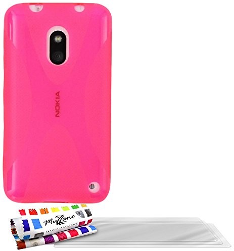 Nokia Ultraflache weiche Schutzhülle LUMIA 620 [Le X Premium] [Rosa] von MUZZANO + 3 Display-Schutzfolien UltraClear + STIFT und MICROFASERTUCH MUZZANO GRATIS - Das ULTIMATIVE, ELEGANTE UND LANGLEBIG