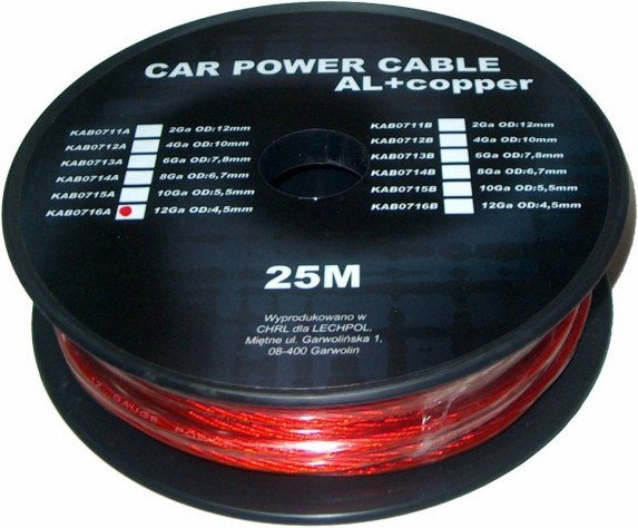Kabel samochodowy 10Ga OD5.5mm CU+AL 25m